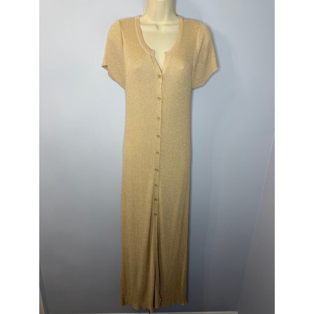 Muche & Muchette Gold Metallic Button Front Maxi Dress Beach Vacation XS/S